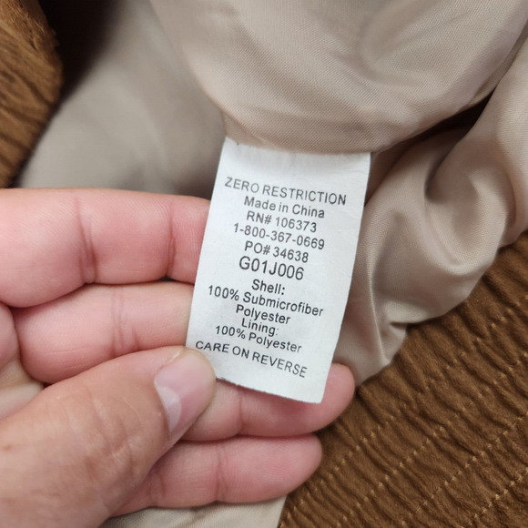 Mens Zero Restriction ZR size M Brown Soft Microfiber Polyester Full Zip Jacket - Picture 7 of 7